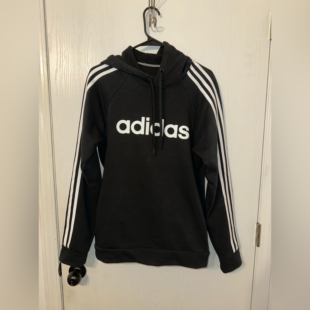 Adidas Black 3 stripe Hoodie Sweatshirt